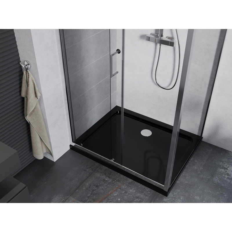 Mexen Apia shower cabin sliding 100 x 70 cm, transparent, chrome + Flat tray, black - 840-100-070-01-00-4070