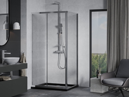 Mexen Apia extendable shower cubicle 100 x 90 cm, Transparent, Chrome + shower tray Flat, Black - 840-100-090-01-00-4070
