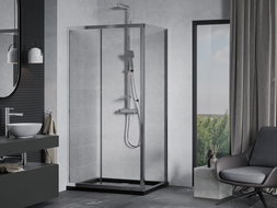 Mexen Apia sliding shower enclosure 100 x 90 cm, transparent, chrome + Flat tray, black - 840-100-090-01-00-4070