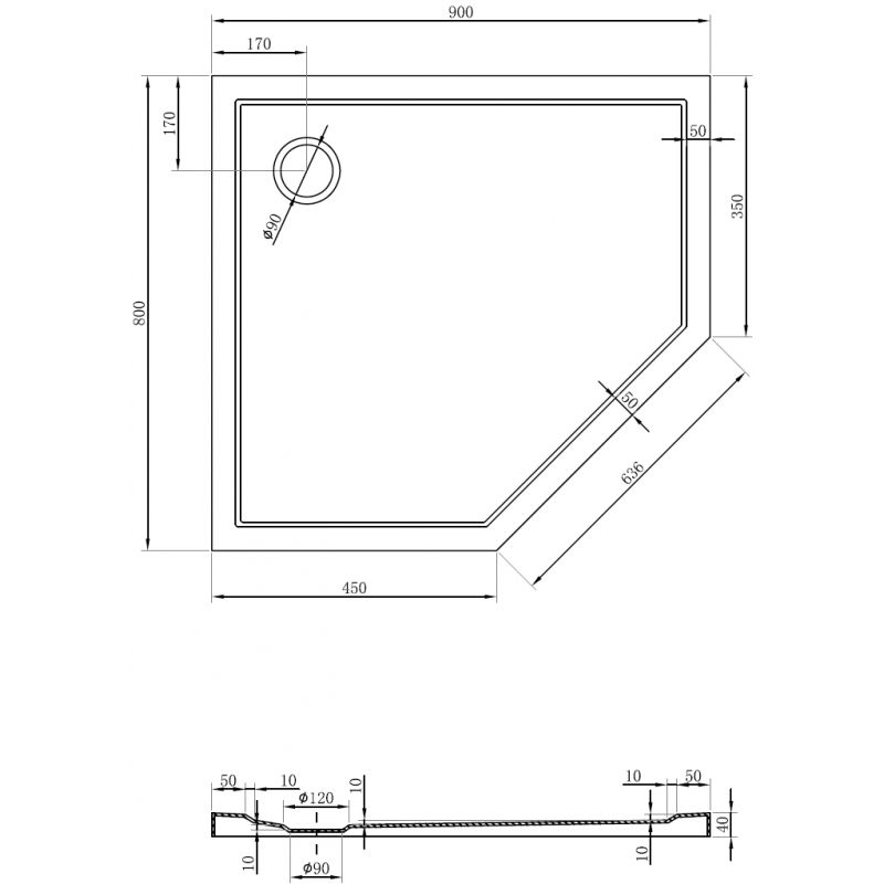 Mexen Flow slim left pentagonal shower tray 90 x 80 cm, white gloss - 46P108090L