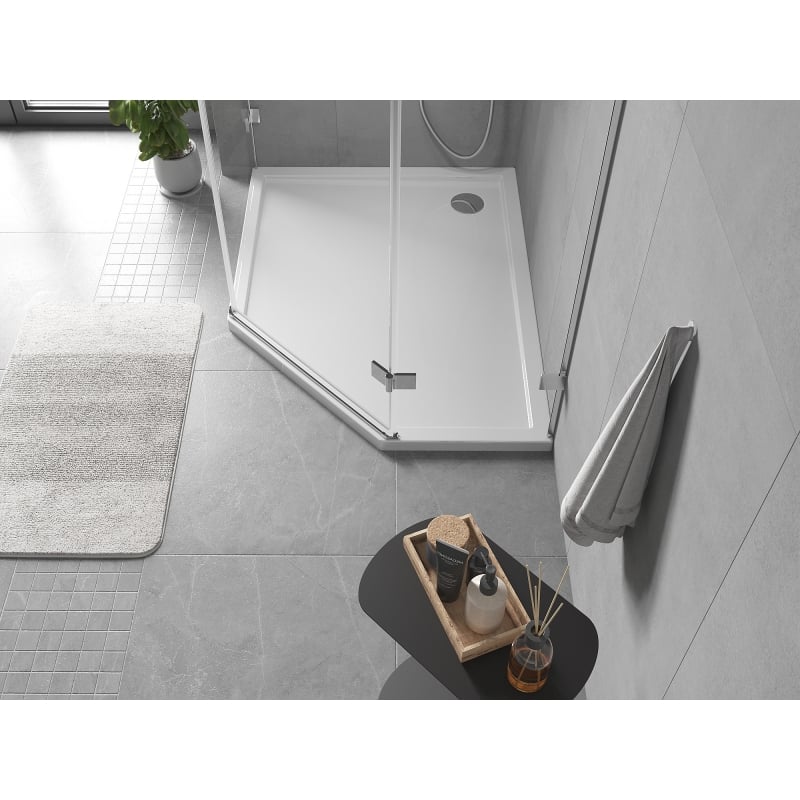 Mexen Flow slim left pentagonal shower tray 90 x 80 cm, white gloss - 46P108090L