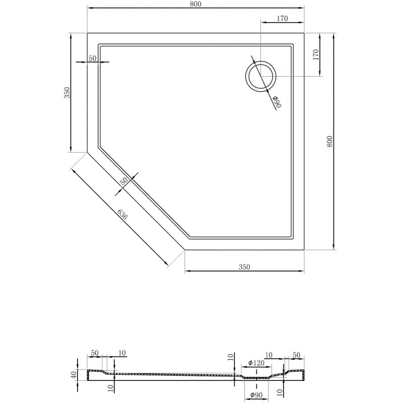 Mexen Flow pentagonal slim shower tray 80 x 80 cm, white gloss - 46P108080