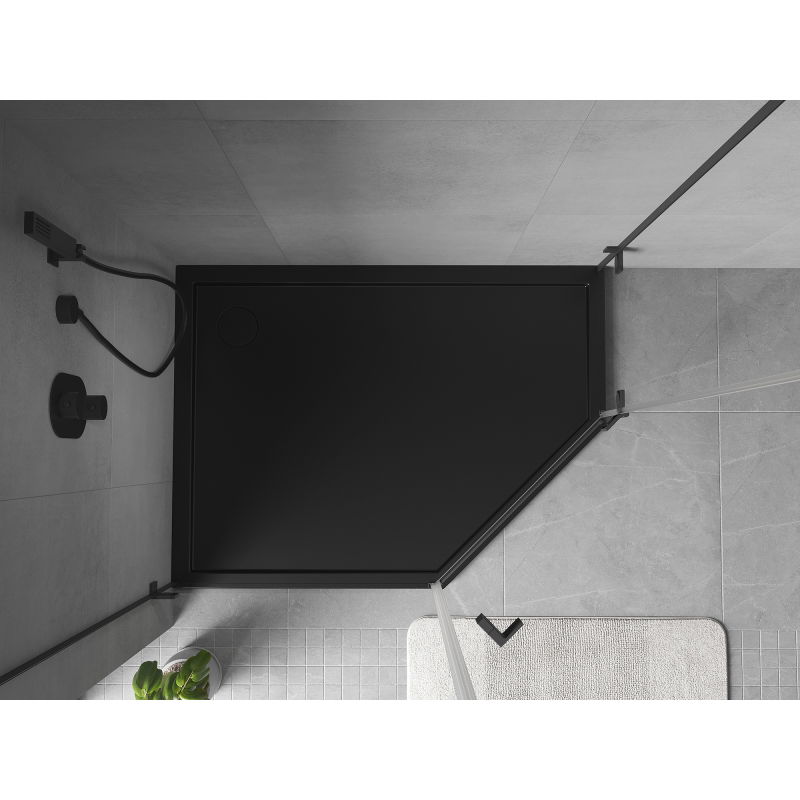 Mexen Flow pentagonal shower tray slim left 90 x 80 cm, black matte - 46P708090L