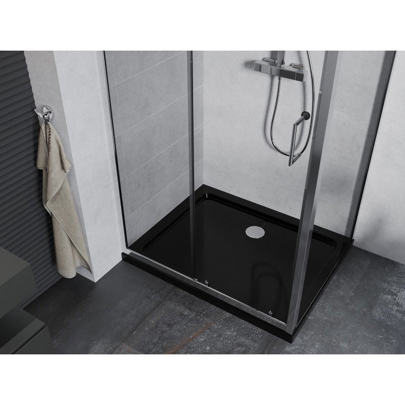 Mexen Apia sliding shower cabin 120 x 90 cm, transparent, chrome + Flat tray, black - 840-120-090-01-00-4070