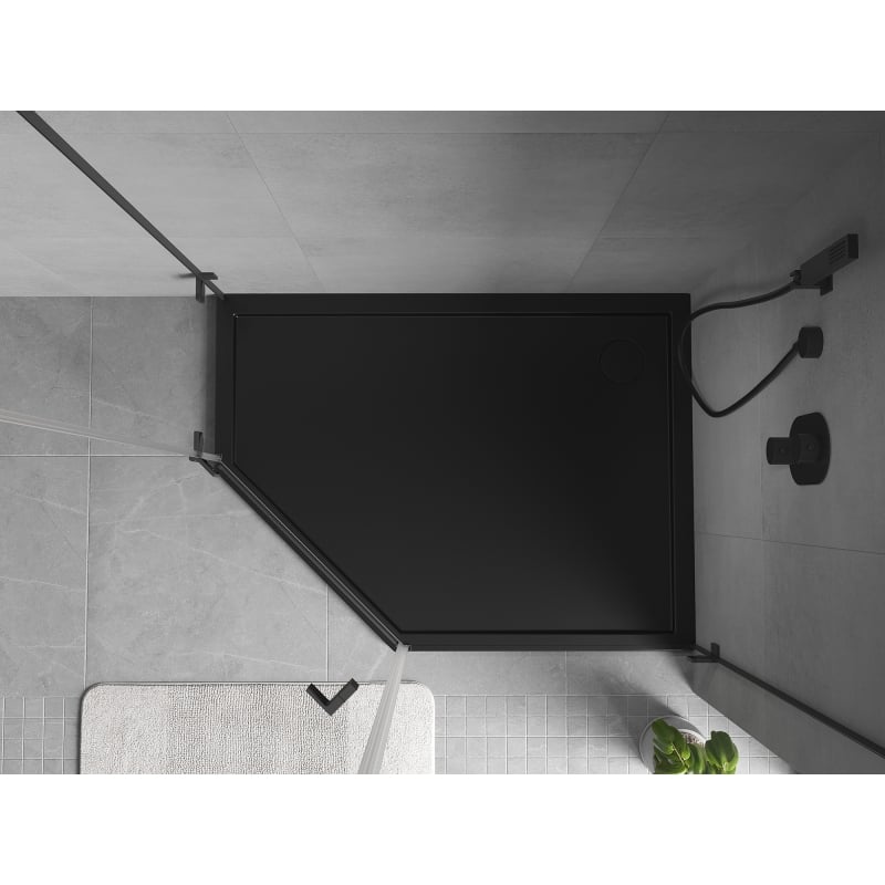 Mexen Flow slim pentagon shower tray right 90 x 80 cm, black matte - 46P708090R