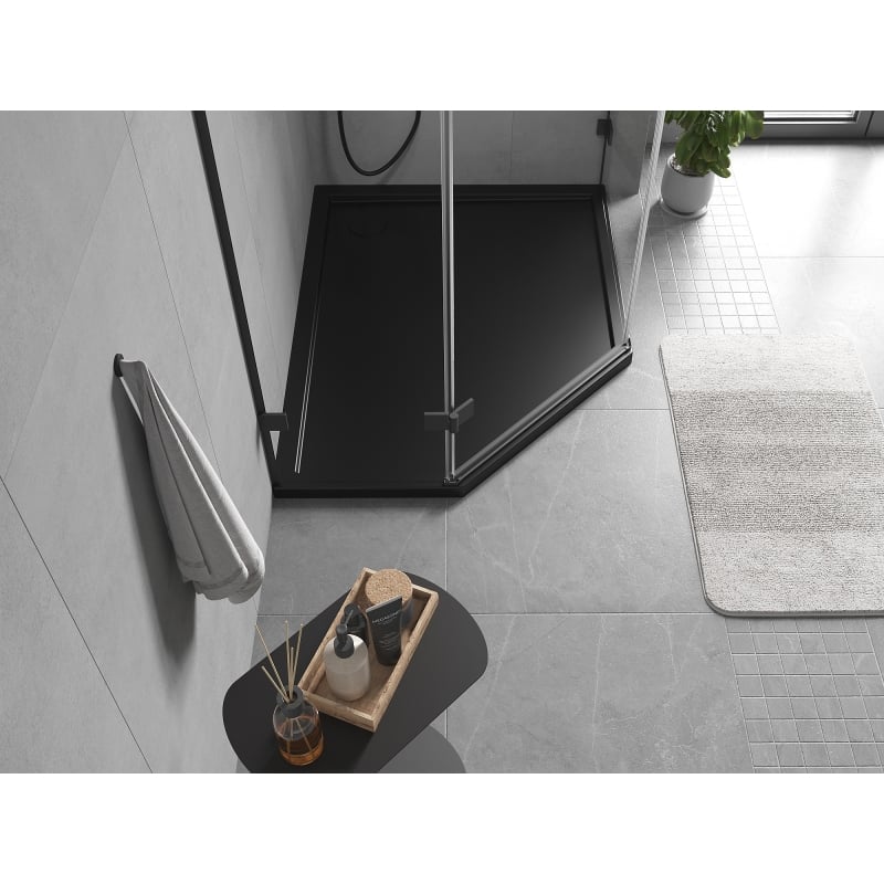 Mexen Flow pentagonal shower tray slim right 100 x 90 cm, black matte - 46P709010R
