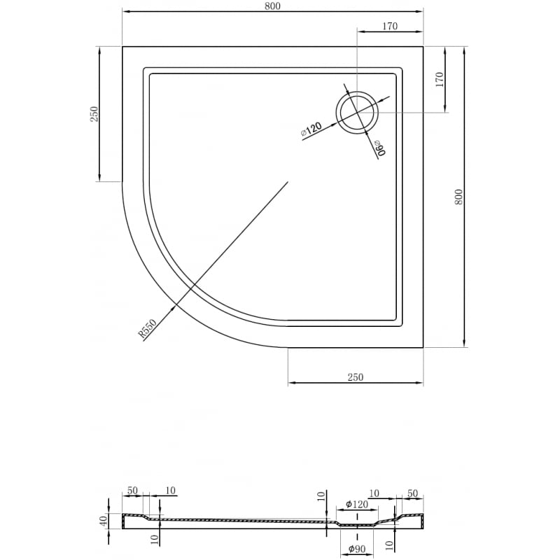 Mexen Flow semi-circular shower tray slim 80 x 80 cm, white gloss - 46Q108080