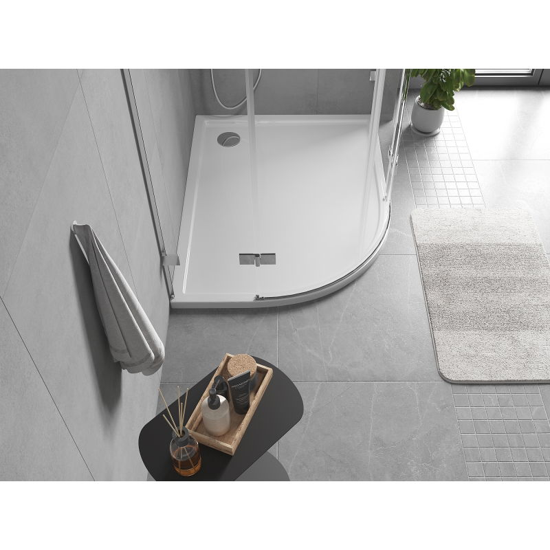 Mexen Flow semi-circular asymmetric slim shower tray right 90 x 80 cm, white gloss - 46Q108090R