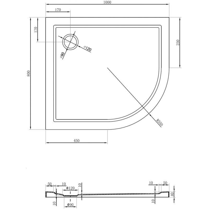 Mexen Flow semi-circular asymmetric slim left shower tray 100 x 80 cm, white gloss - 46Q108010L