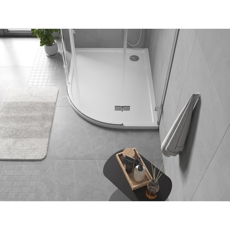 Mexen Flow semi-circular asymmetric slim left shower tray 100 x 80 cm, white gloss - 46Q108010L
