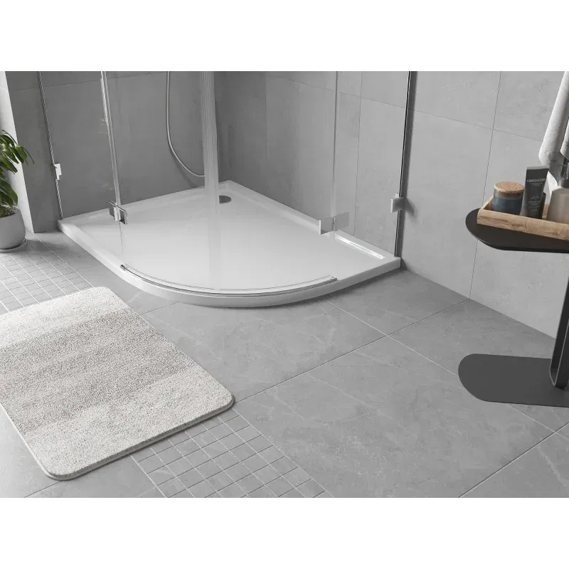 Mexen Flow semi-circular asymmetric slim left shower tray 100 x 80 cm, white gloss - 46Q108010L