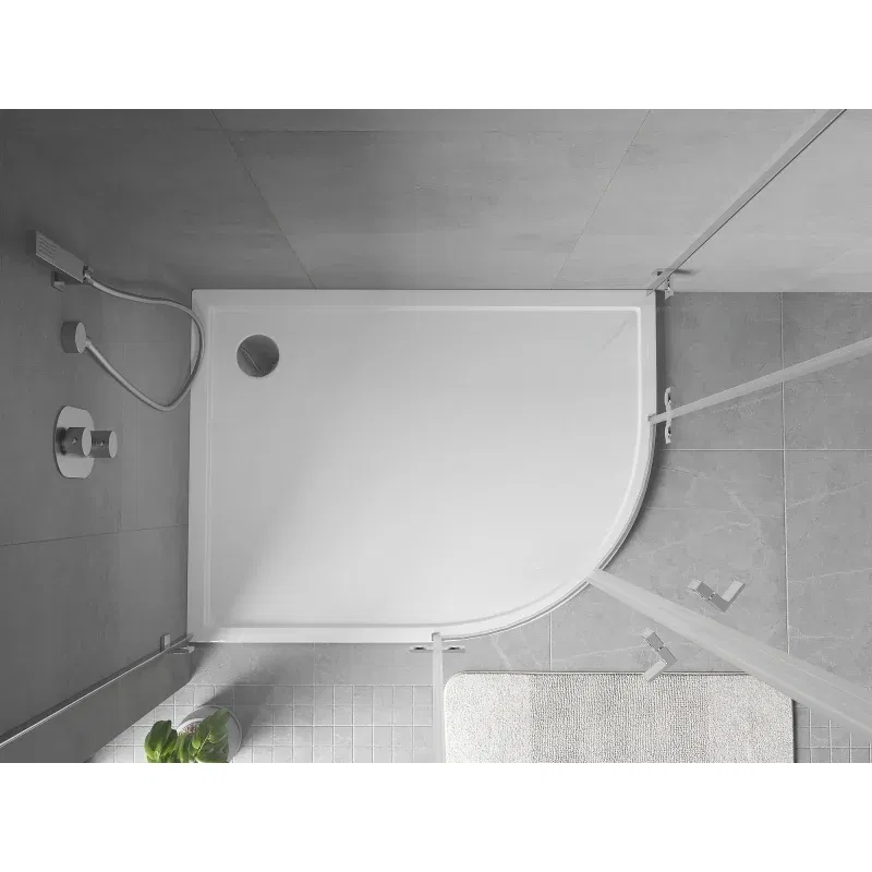 Mexen Flow semi-circular asymmetric slim left shower tray 100 x 80 cm, white gloss - 46Q108010L