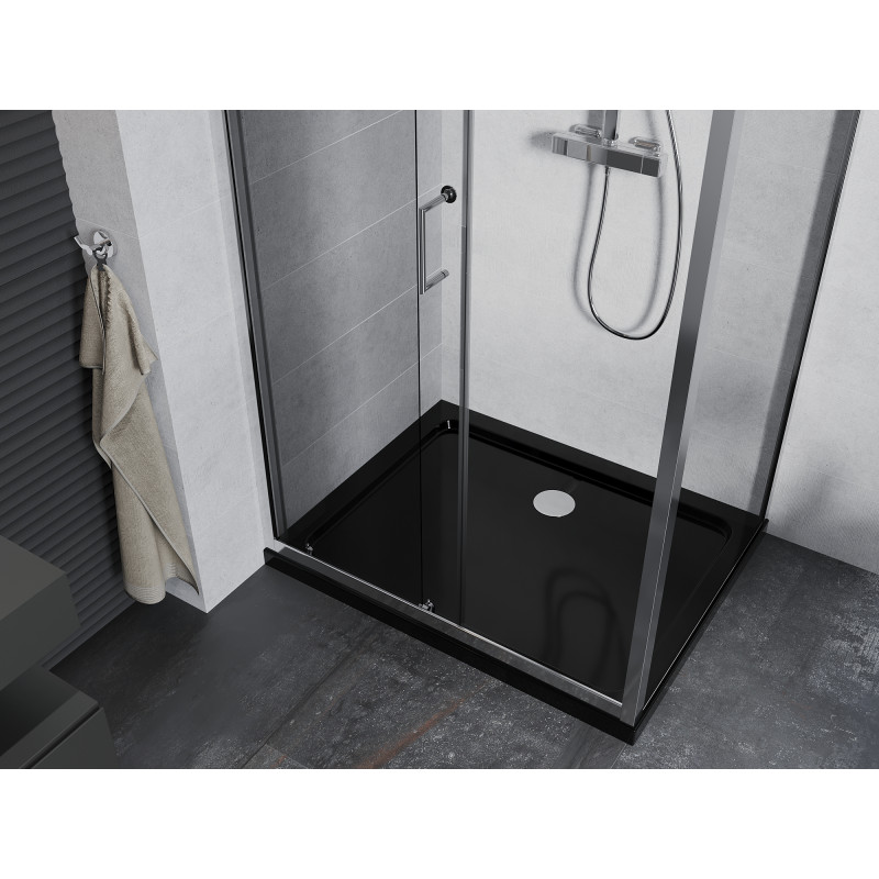 Mexen Apia sliding shower cabin 130 x 80 cm, transparent, chrome + Flat tray, black - 840-130-080-01-00-4070