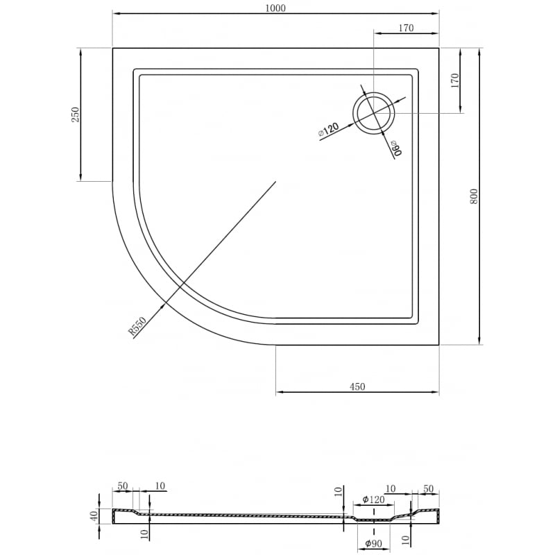Mexen Flow semi-circular asymmetric slim shower tray right 100 x 80 cm, white gloss - 46Q108010R