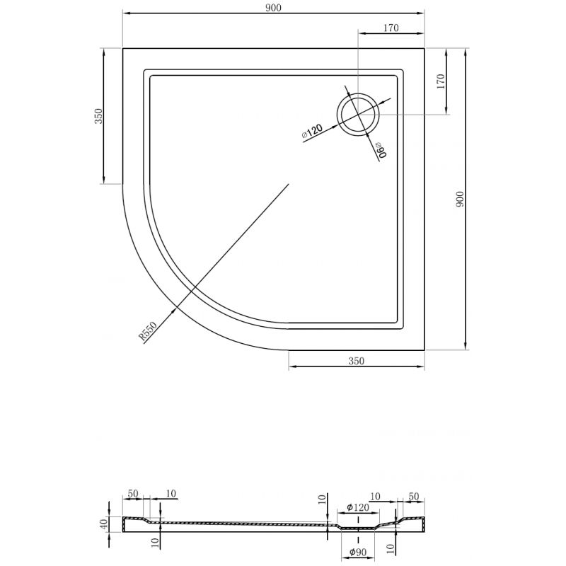 Mexen Flow semi-circular slim shower tray 90 x 90 cm, white gloss - 46Q109090
