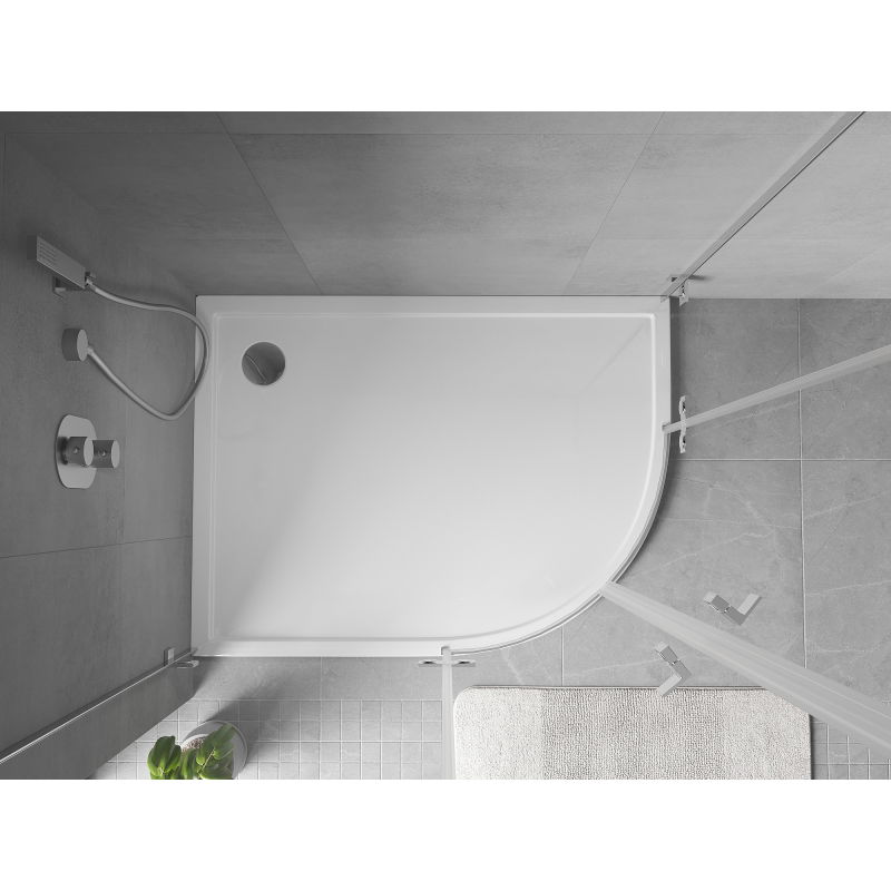 Mexen Flow semi-circular asymmetrical slim left shower tray 100 x 90 cm, white gloss - 46Q109010L