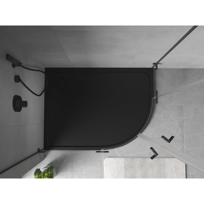 Mexen Flow semicircular asymmetric slim left 90 x 80 cm, black matte - 46Q708090L