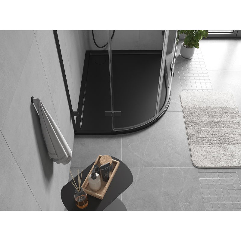 Mexen Flow semi-circular asymmetric slim shower tray right 100 x 80 cm, black matte - 46Q708010R