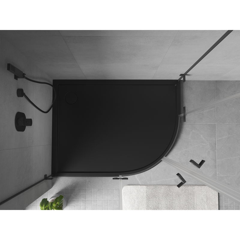 Mexen Flow semicircular asymmetric left slim shower tray 100 x 90 cm, black matt - 46Q709010L