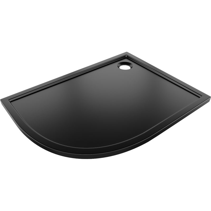 Mexen Flow semicircular asymmetrical slim right shower tray 100 x 90 cm, black matte - 46Q709010R
