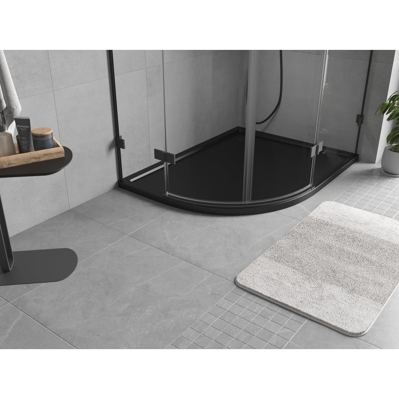 Mexen Flow semi-circular asymmetric slim right shower tray 100 x 90 cm, black matt - 46Q709010R