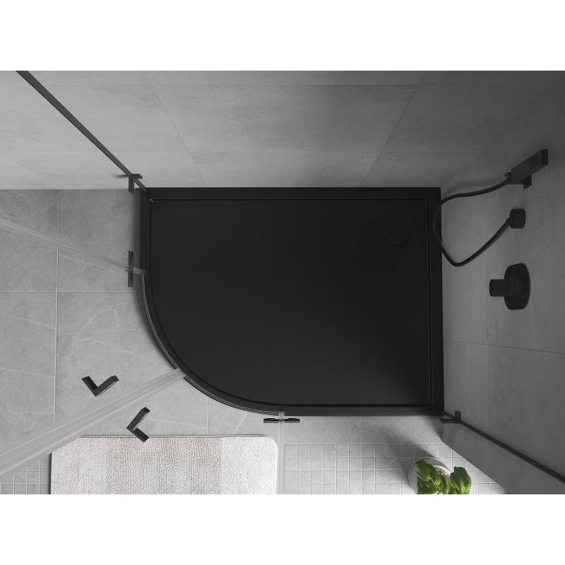 Mexen Flow semi-circular asymmetric slim right shower tray 100 x 90 cm, black matt - 46Q709010R
