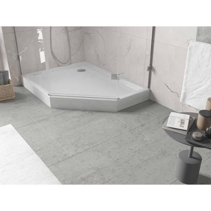 Mexen Flow+ pentagonal tray left 90 x 80 cm, white gloss - 46P108090LH