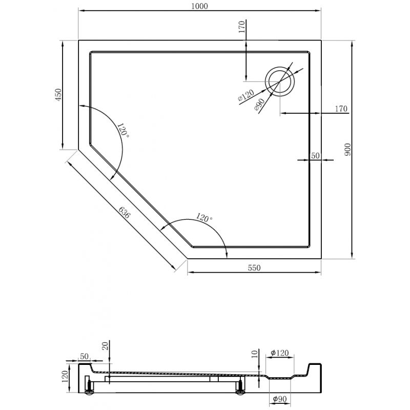 Mexen Flow+ Pentagonal Shower Tray Right 100 x 90 cm, White Gloss - 46P109010RH