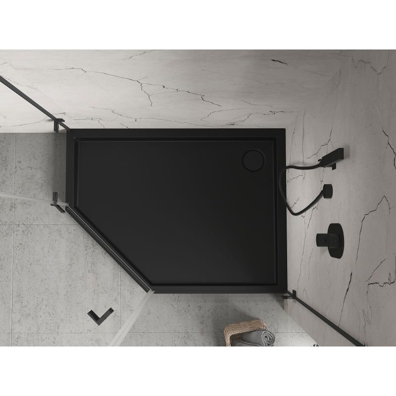 Mexen Flow+ pentagonal shower tray right 90 x 80 cm, black matt - 46P708090RH