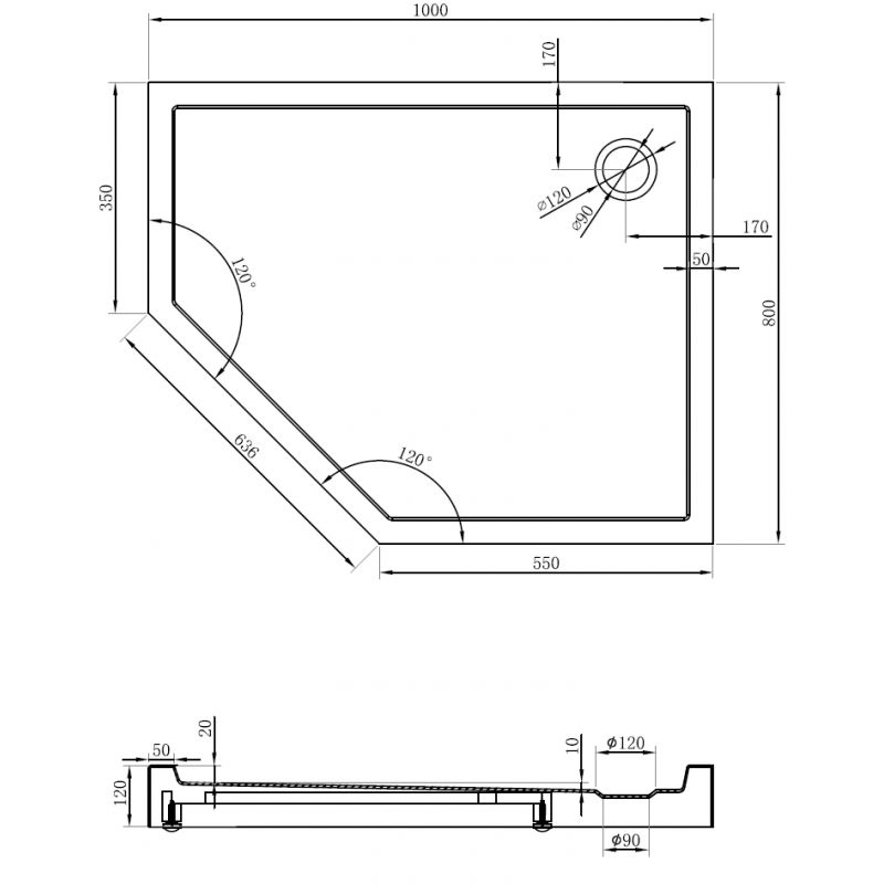 Mexen Flow+ pentagonal shower tray right 100 x 80 cm, black matt - 46P708010RH