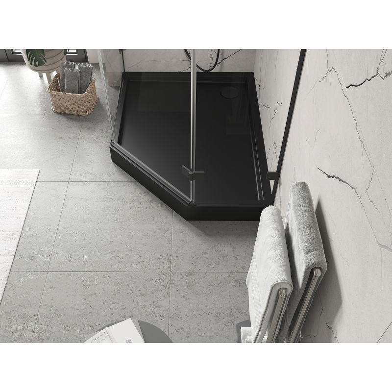 Mexen Flow+ pentagonal left shower tray 100 x 90 cm, black matte - 46P709010LH