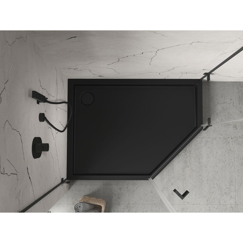Mexen Flow+ pentagonal left shower tray 100 x 90 cm, black matte - 46P709010LH