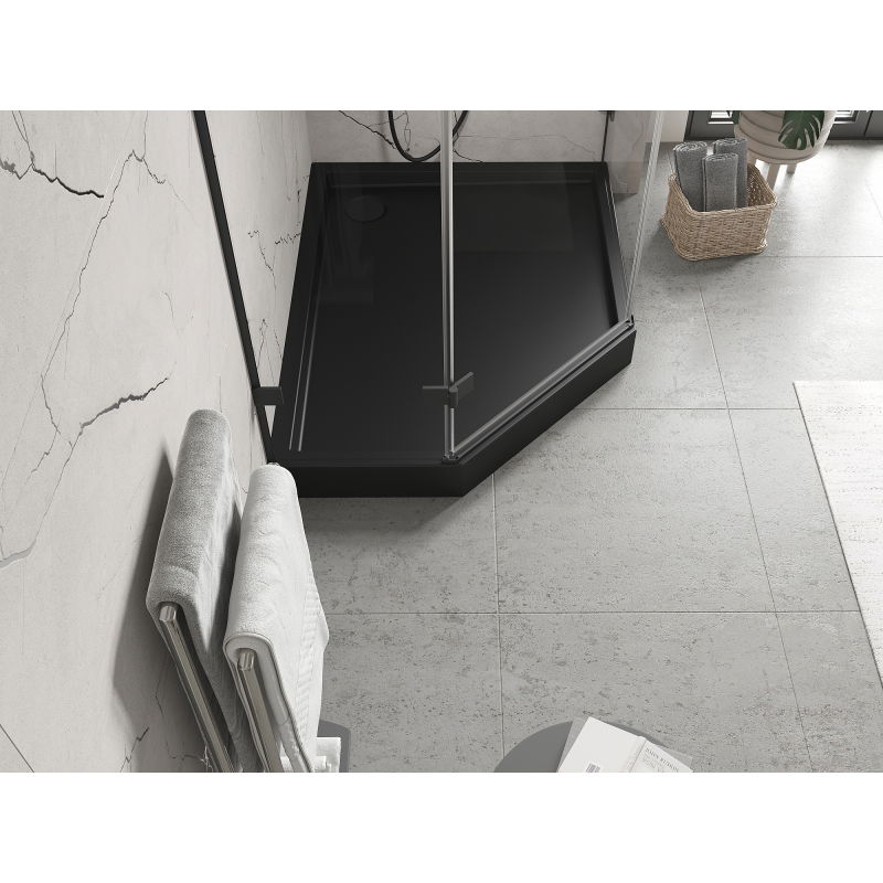 Mexen Flow+ pentagonal shower tray right 100 x 90 cm, black matte - 46P709010RH
