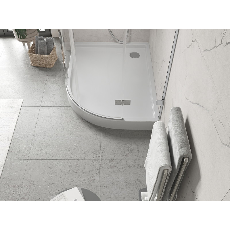 Mexen Flow+ asymmetric semicircular left shower tray 90 x 80 cm, white gloss - 46Q108090LH
