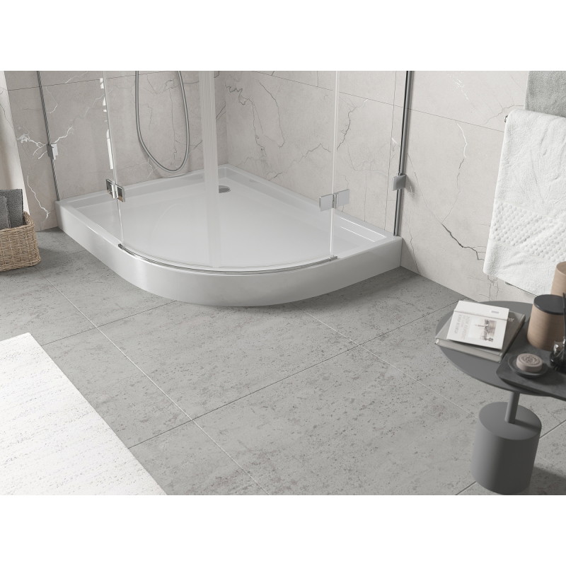 Mexen Flow+ asymmetric semicircular left shower tray 90 x 80 cm, white gloss - 46Q108090LH
