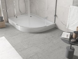 Mexen Flow+ asymmetric semicircular left shower tray 90 x 80 cm, white gloss - 46Q108090LH