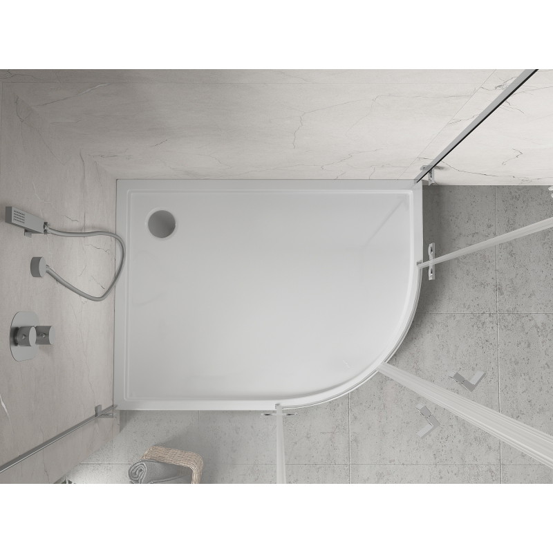 Mexen Flow+ asymmetric semicircular left shower tray 90 x 80 cm, white gloss - 46Q108090LH