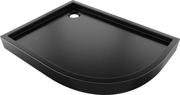 Mexen Flow+ semi-circular asymmetrical left shower tray 90 x 80 cm, black matte - 46Q708090LH