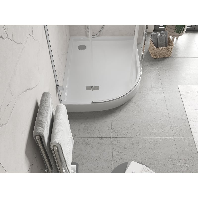 Mexen Flow+ semi-circular asymmetrical right shower tray 90 x 80 cm, white gloss - 46Q108090RH