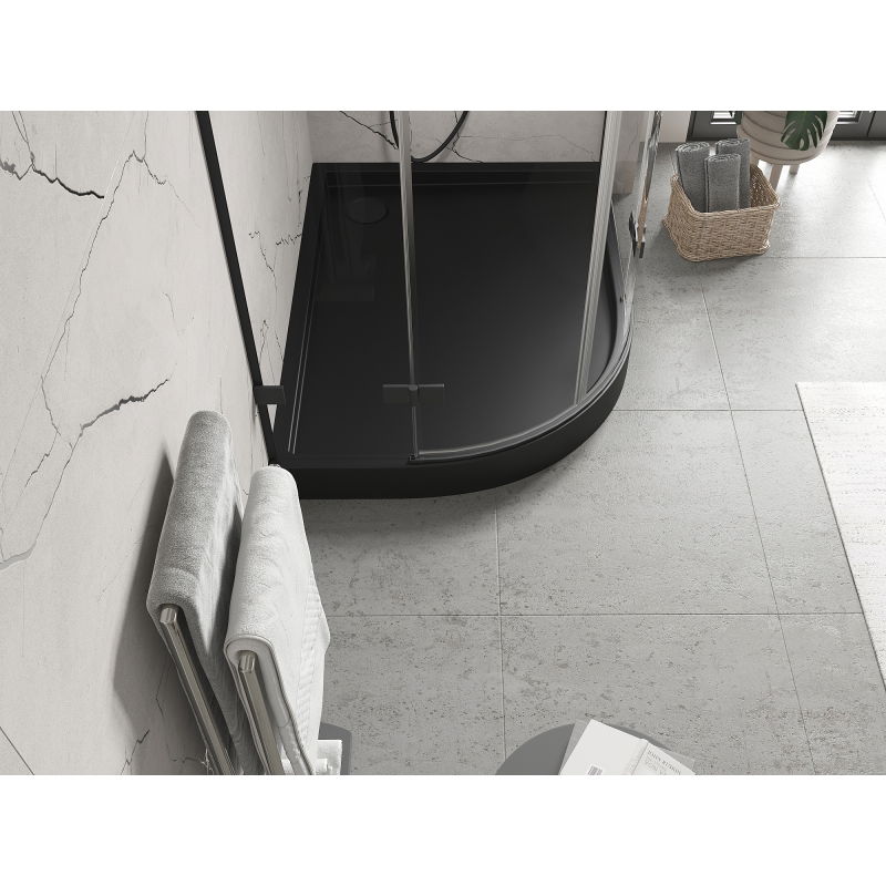 Mexen Flow+ semi-circular asymmetric tray right 90 x 80 cm, black matte - 46Q708090RH