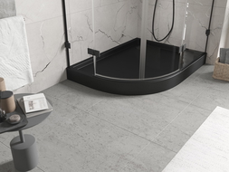 Mexen Flow+ asymmetrical right semi-circular shower tray 100 x 80 cm, black matte - 46Q708010RH