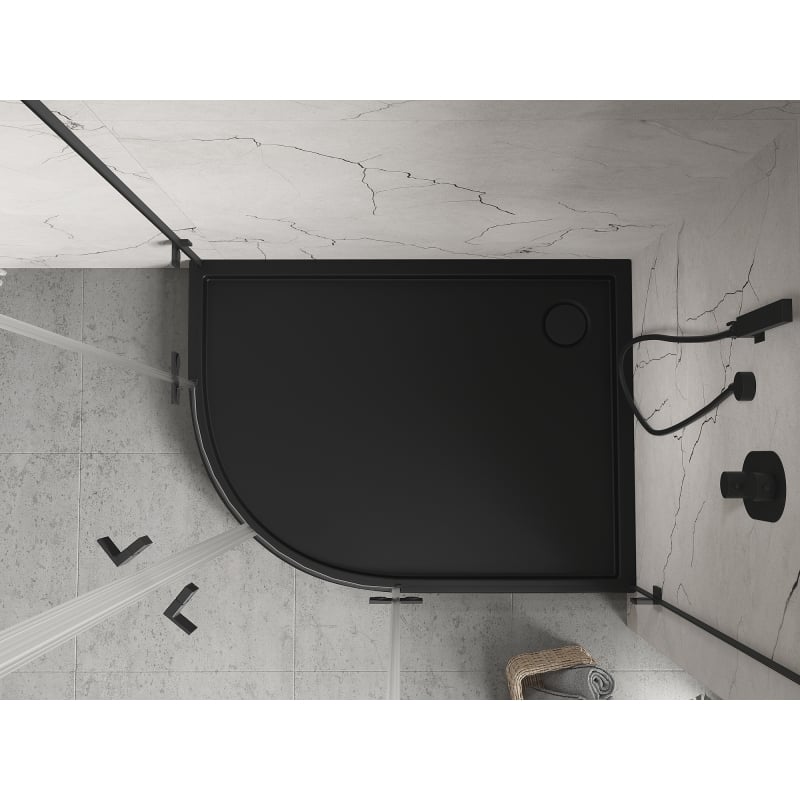 Mexen Flow+ asymmetrical right semi-circular shower tray 100 x 80 cm, black matte - 46Q708010RH
