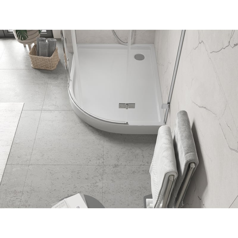 Mexen Flow+ asymmetric left semi-circular shower tray 100 x 90 cm, white gloss - 46Q109010LH