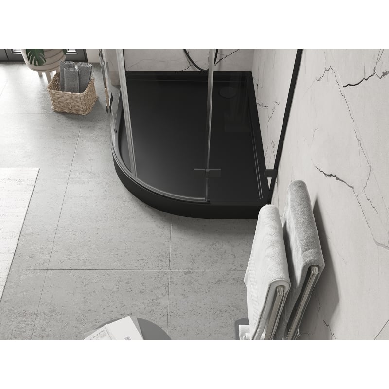 Mexen Flow+ asymmetric left semi-circular shower tray 100 x 90 cm, black matte - 46Q709010LH