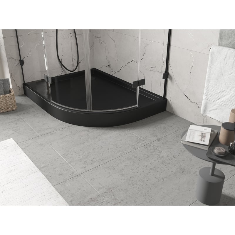 Mexen Flow+ asymmetric left semi-circular shower tray 100 x 90 cm, black matte - 46Q709010LH