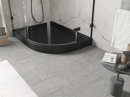 Mexen Flow+ semi-circular asymmetrical left shower tray 100 x 90 cm, black matte - 46Q709010LH