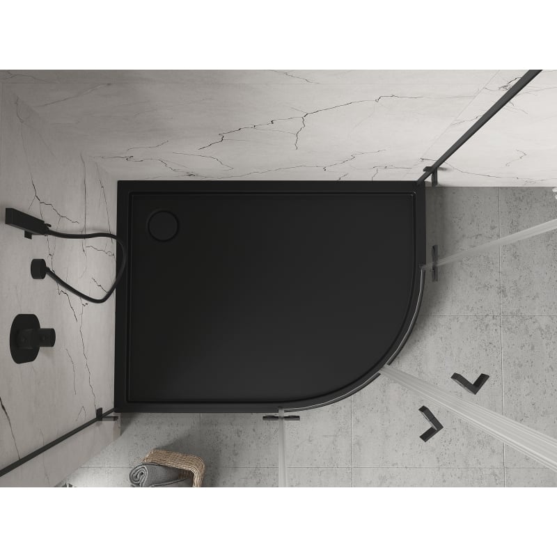 Mexen Flow+ asymmetric left semi-circular shower tray 100 x 90 cm, black matte - 46Q709010LH