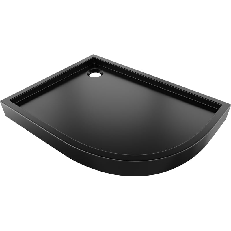Mexen Flow+ semi-circular asymmetrical left shower tray 100 x 90 cm, black matte - 46Q709010LH