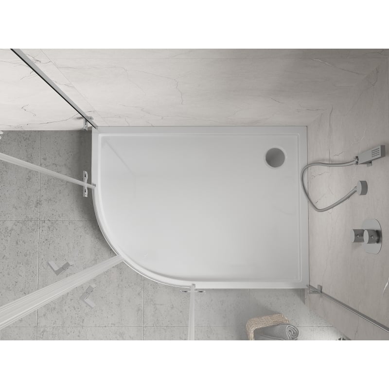 Mexen Flow+ semi-circular asymmetrical right shower tray 100 x 90 cm, white gloss - 46Q109010RH