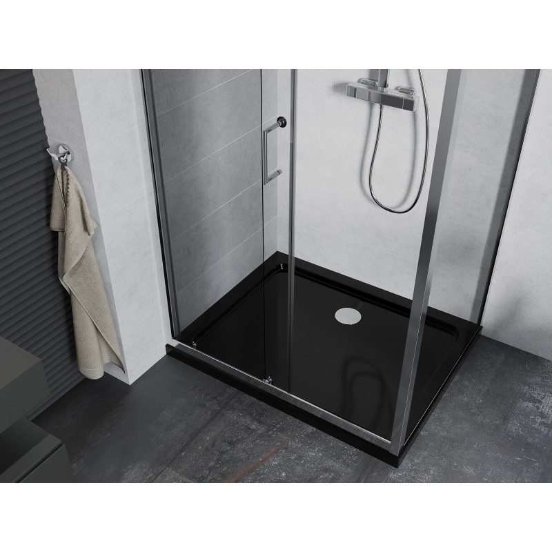 Mexen Apia sliding shower cabin 140 x 80 cm, transparent, chrome + Flat tray, black - 840-140-080-01-00-4070